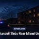 Illustration of a police vehicle outside an apartment building at dawn in Oxford, Ohio